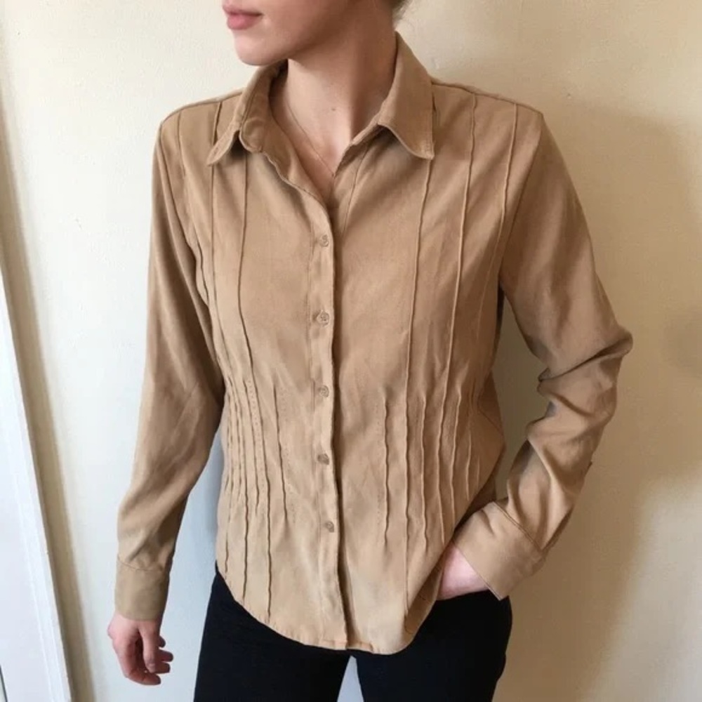 Baxter & Wells Suede Tan Women's Button-Up Shirt